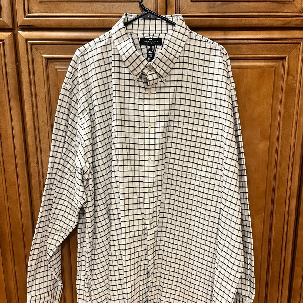 BIG & TALL LANDS END SHIRT, BLACK WHITE & BURGUNDY PLAID, 4 XLT  EUC
